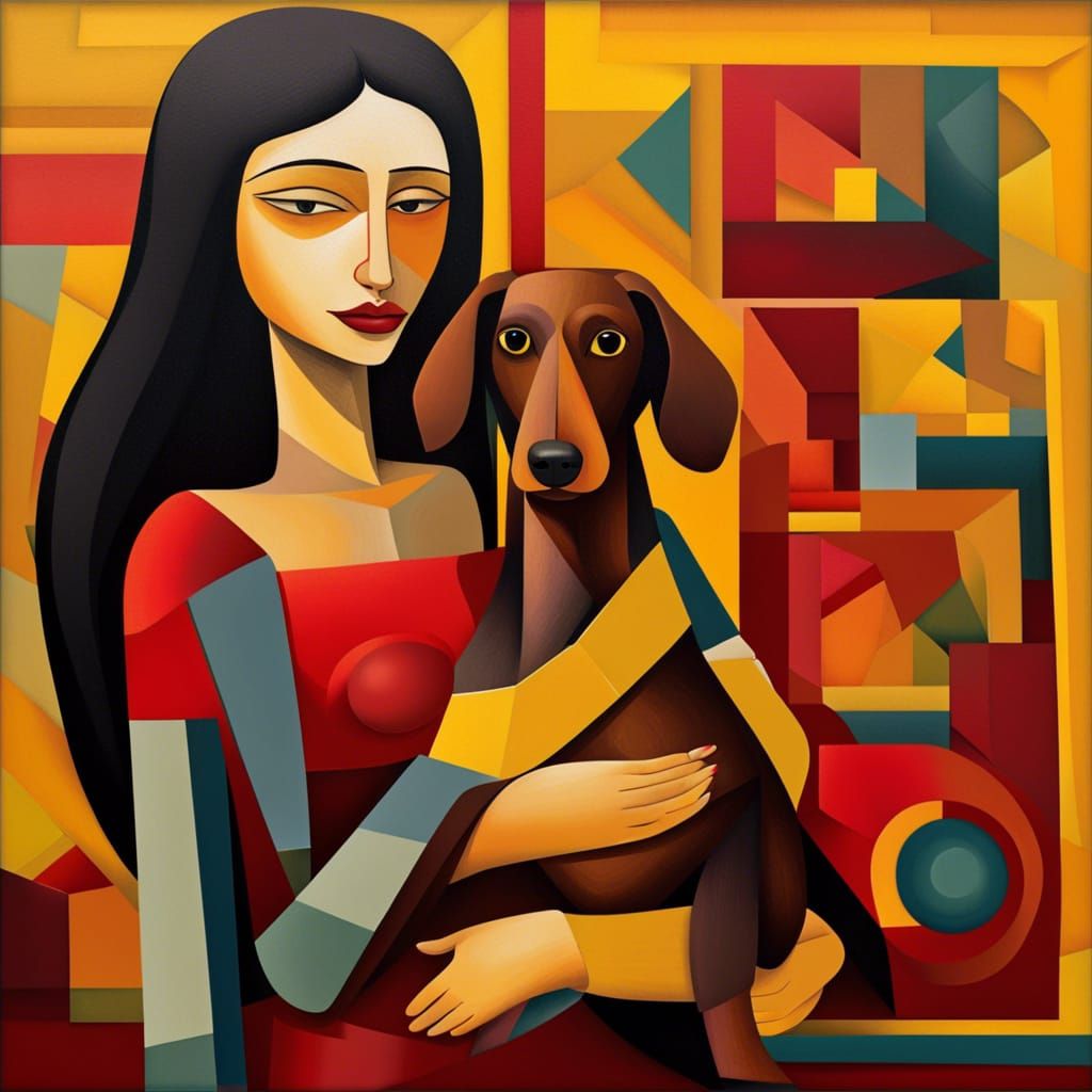 Woman with Dachshund in Expressionist Tavern Scene