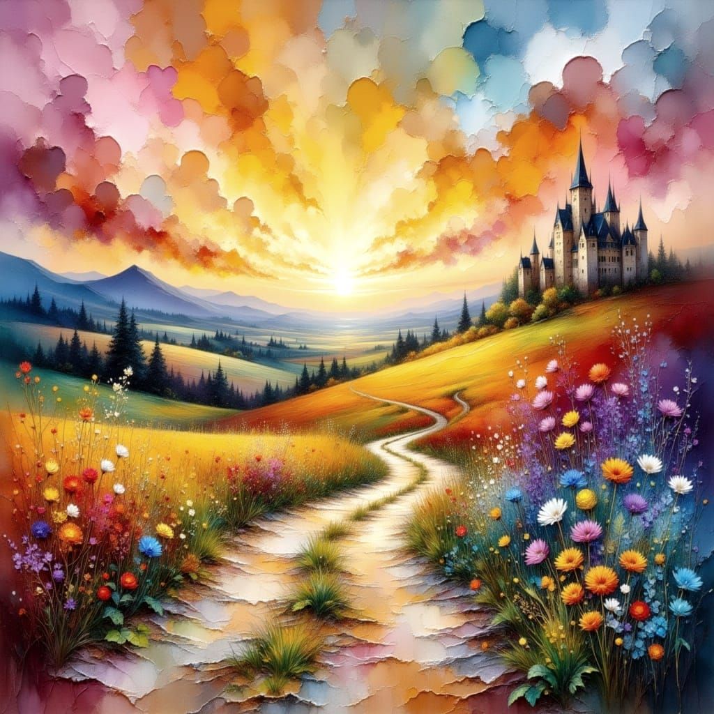 Castle on the Hill: Impasto Oil Painting Dreamscape