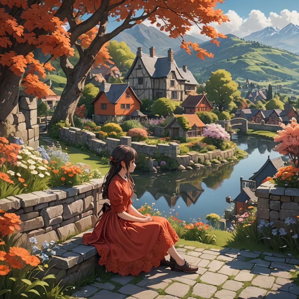 Girl in Garden: Anime-Inspired 3D Art