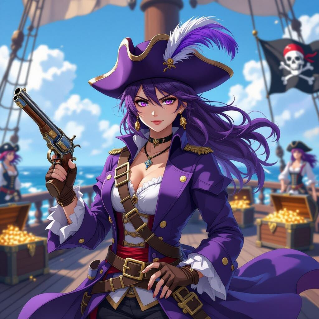 Anime Pirate Captain on Ship Deck in Cinematic Style