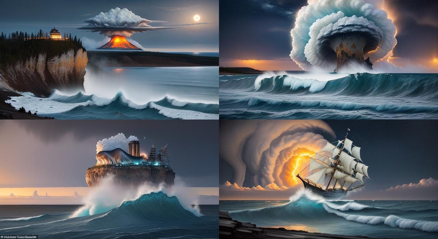 Ship Navigates Tornado in Yellowstone: Oil Painting