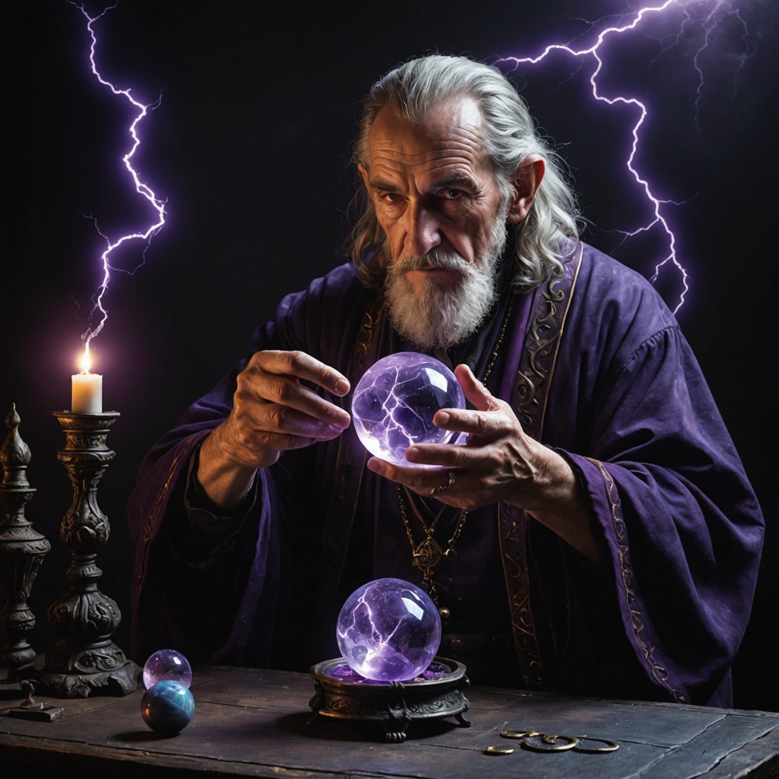Alchemist and Glowing Crystal Ball Fantasy Art