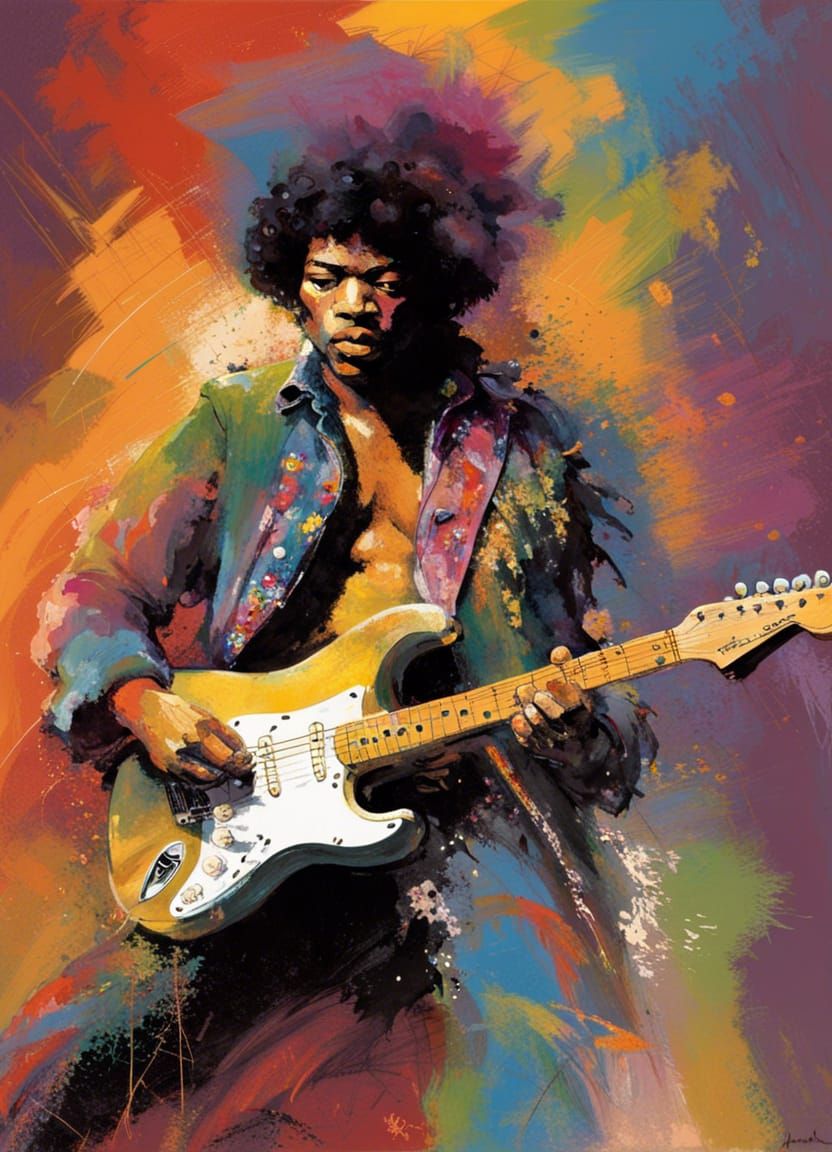 Musician Playing Guitar in Expressionist Style