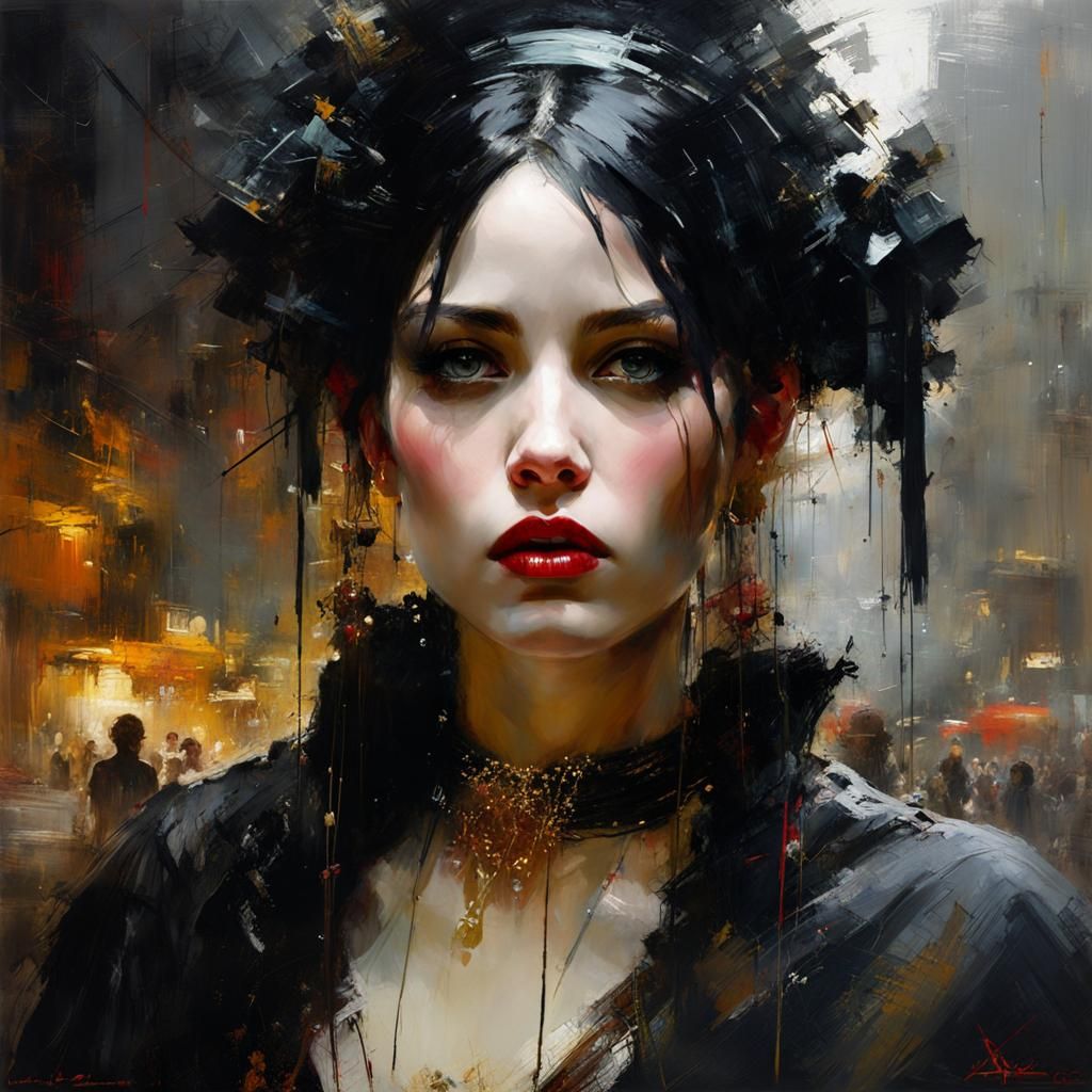Emotional Goth Girl in Detailed Matte Painting