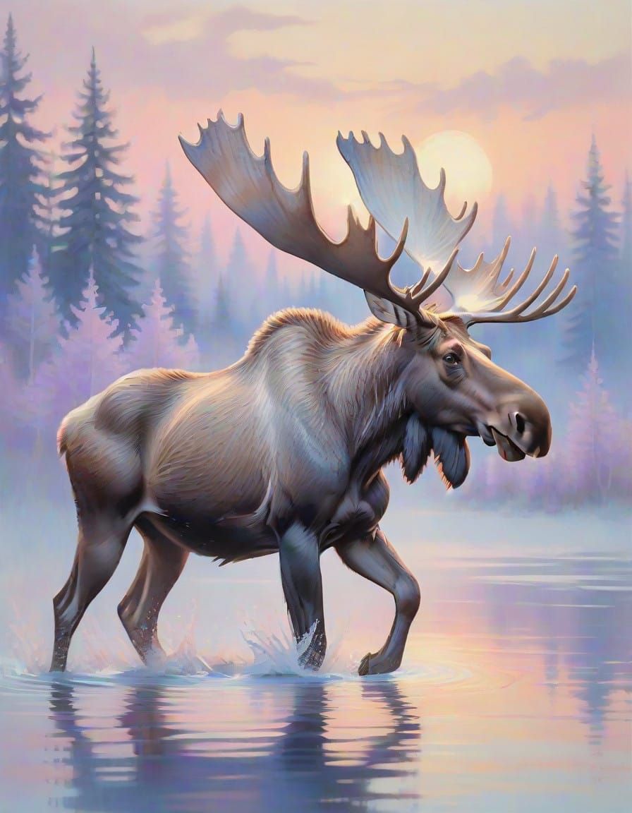 Soft Pastel Moose in Serene Landscape