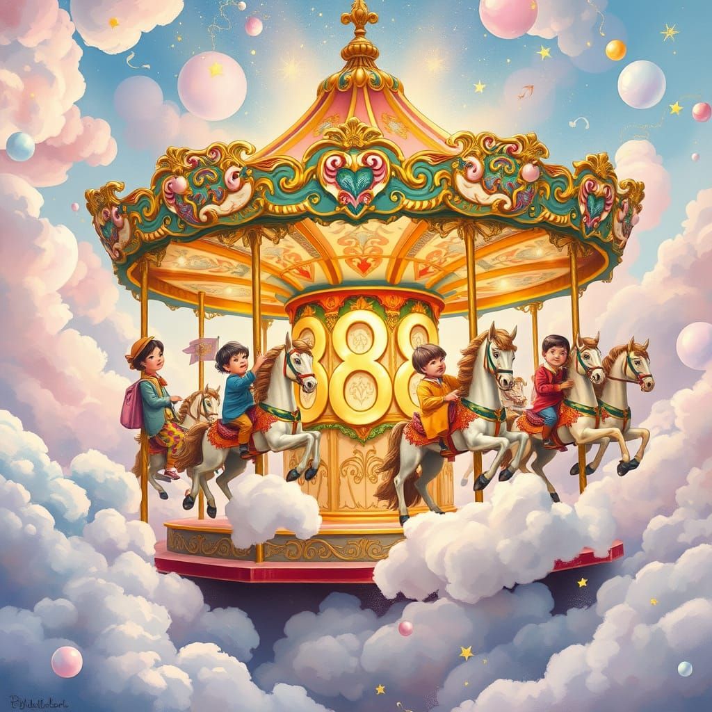 Whimsical Dreamcore Carousel in Pastel Hues
