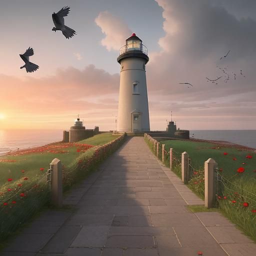 Fleetwood Pharos Lighthouse at Sunrise with Roses