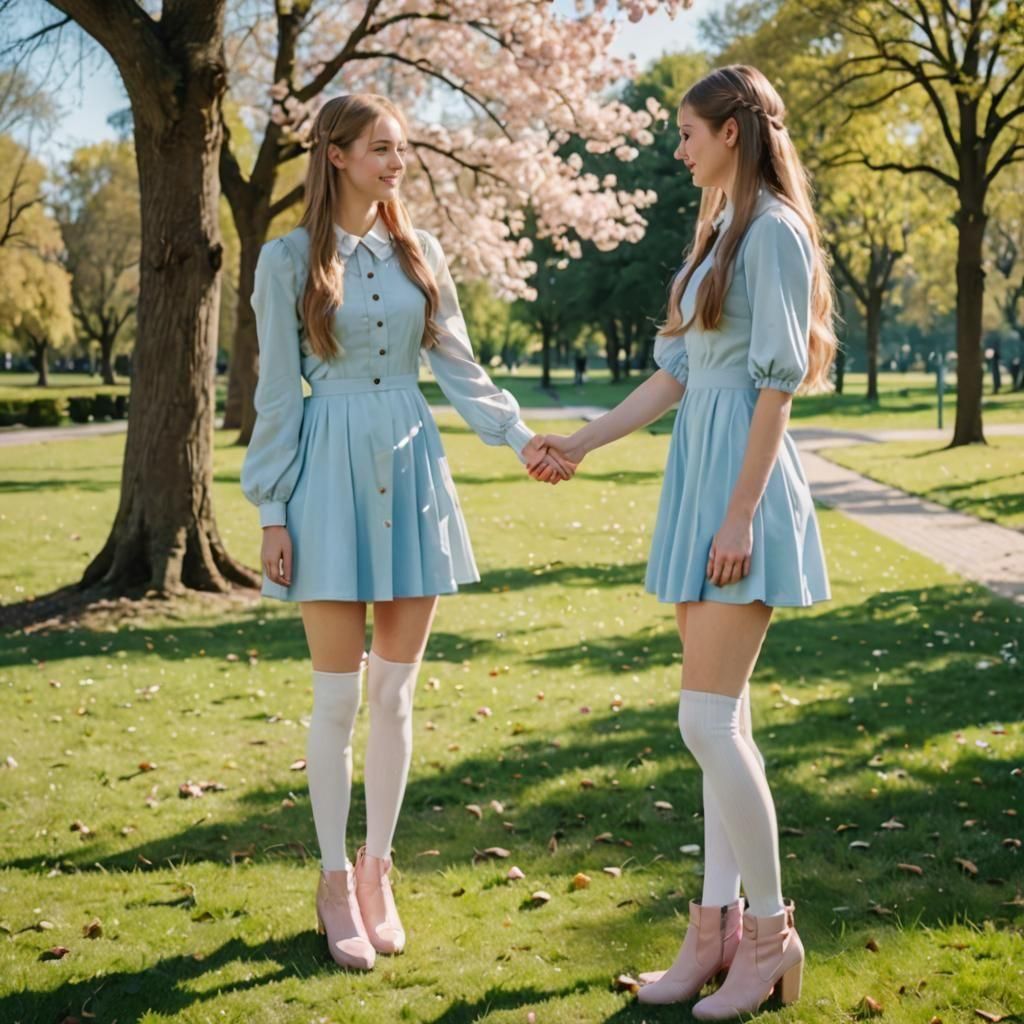 Teenage Girls Holding Hands in Sunny Park