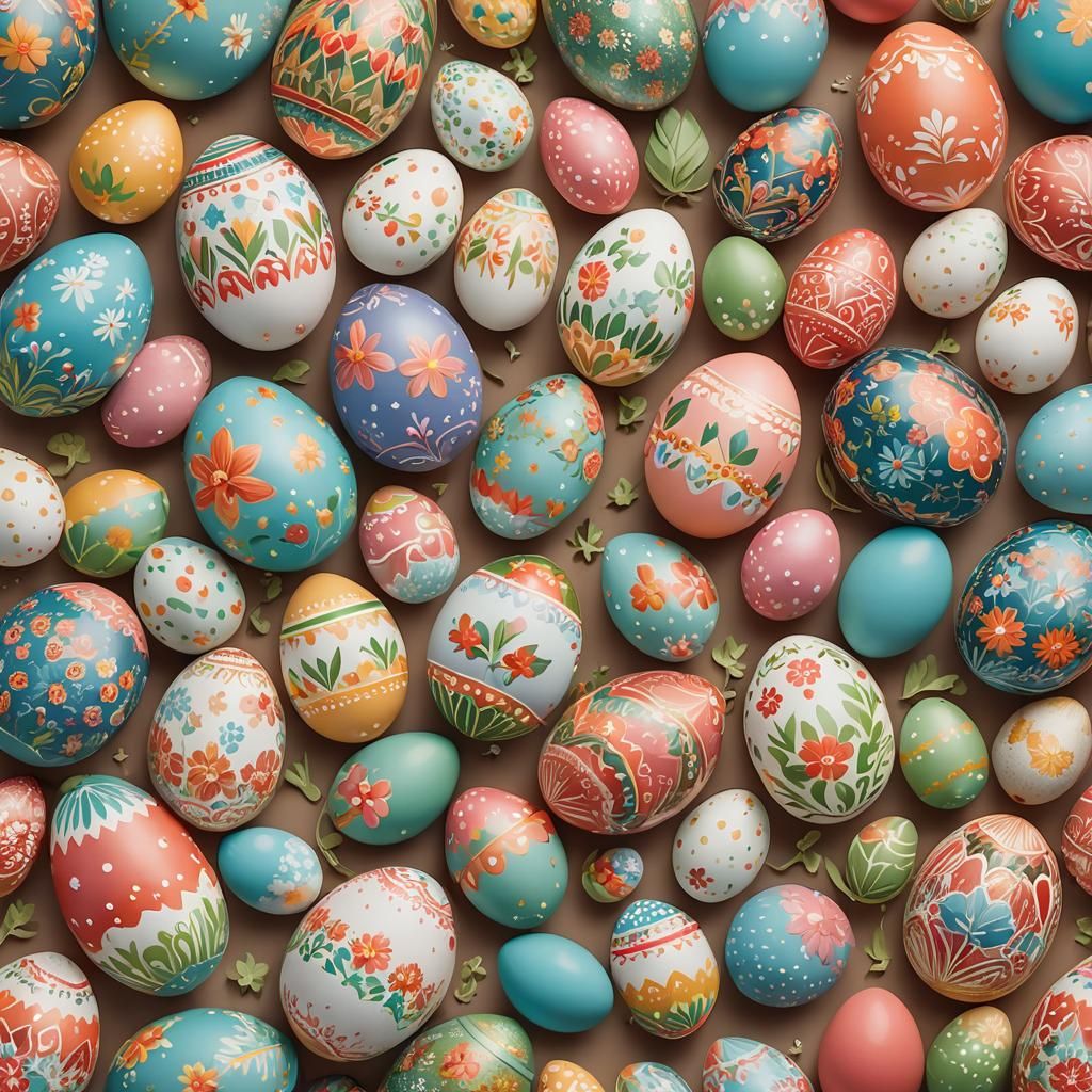 Five Decorated Easter Eggs for Spring Holiday