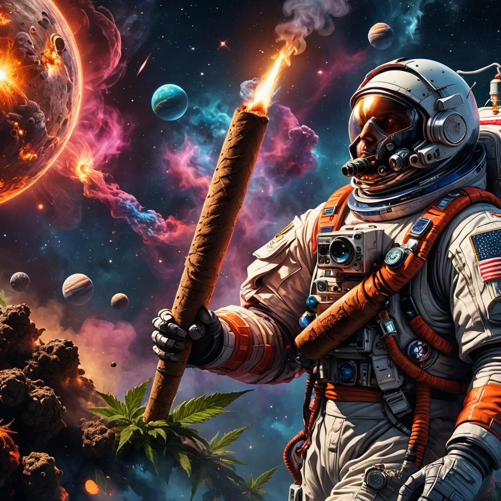 Gigantic Marijuana Cigar in Space: Neon Concept Art