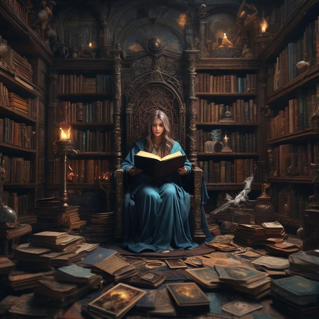 Sorcerer Reading Tarot Card: Detailed Matte Painting