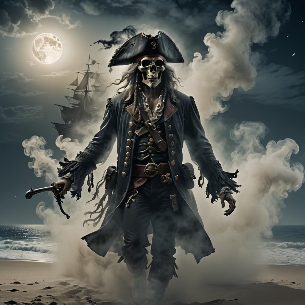 Ethereal Ghost Pirate Ship on Misty Beach