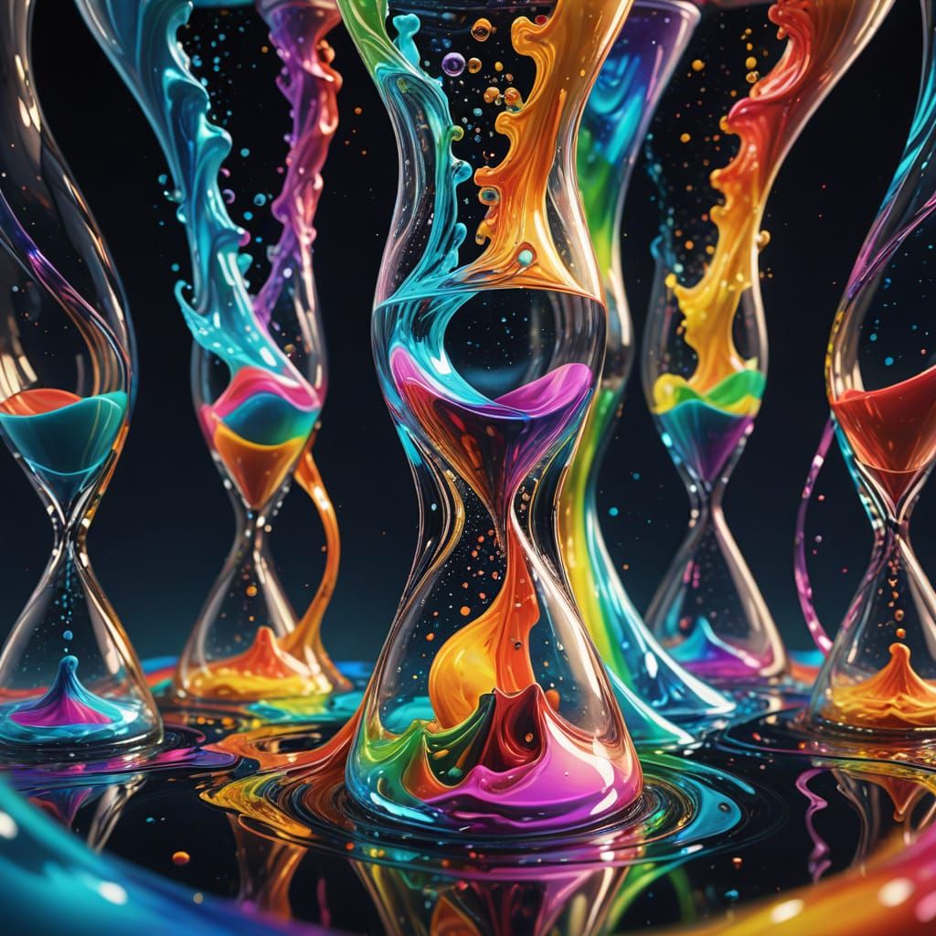 Surreal Hourglass with Swirling Human Figures