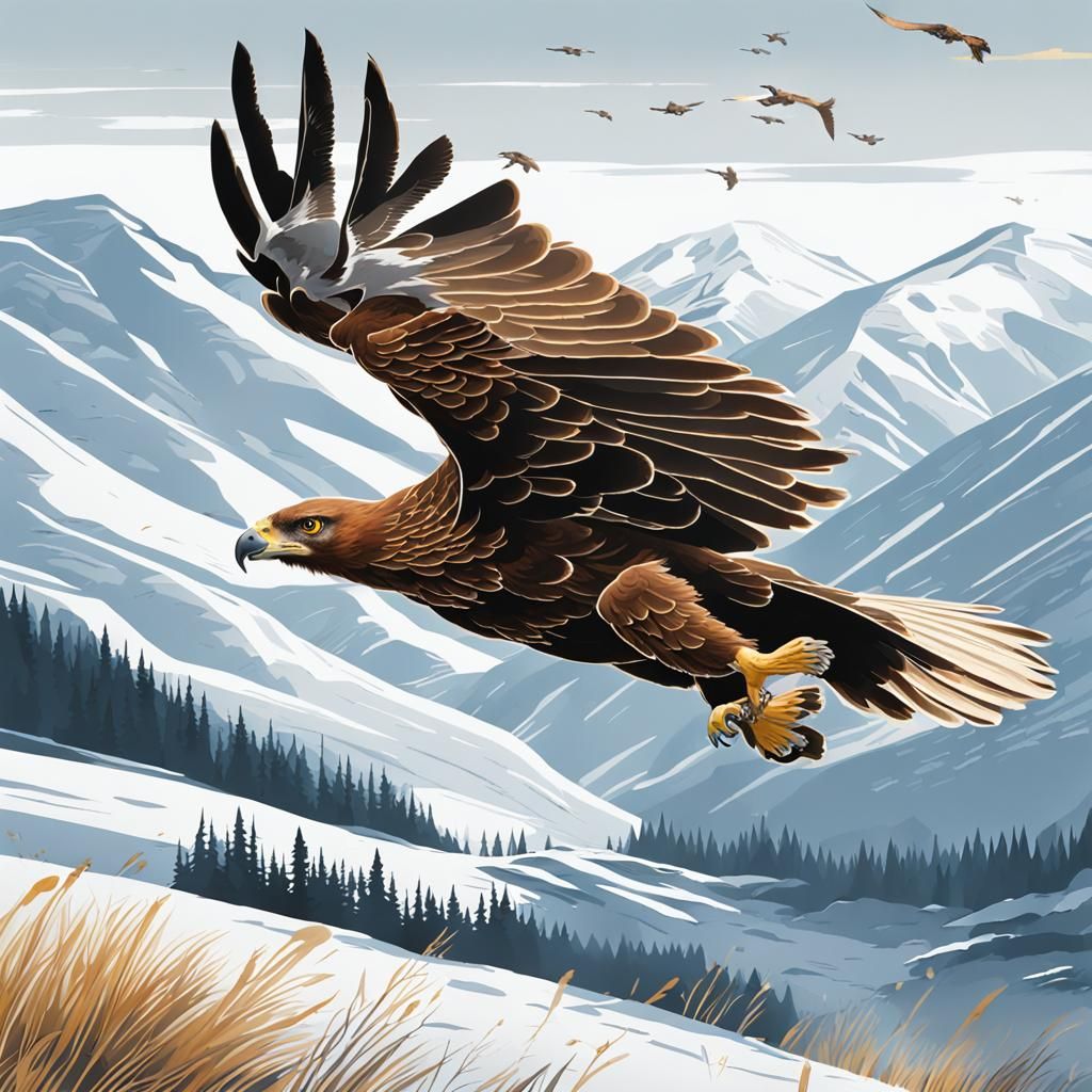 Golden Eagle Hunting: Bird Illustration