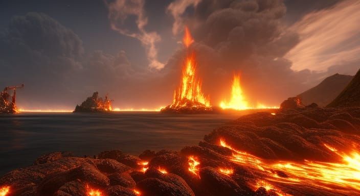Ember and Lava Flows on Alien Planet