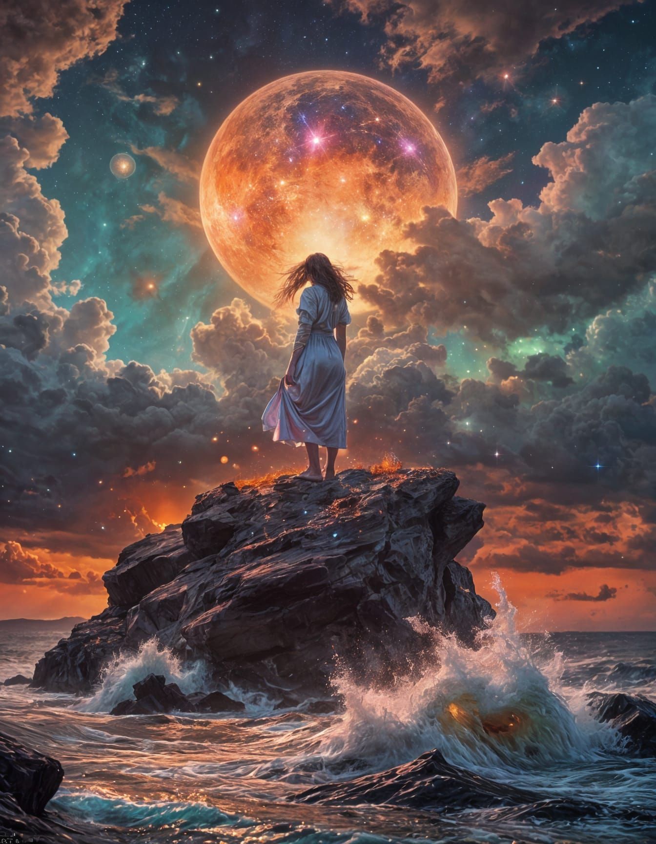 Vibrant Astral Landscape in Ethereal Holographic Style