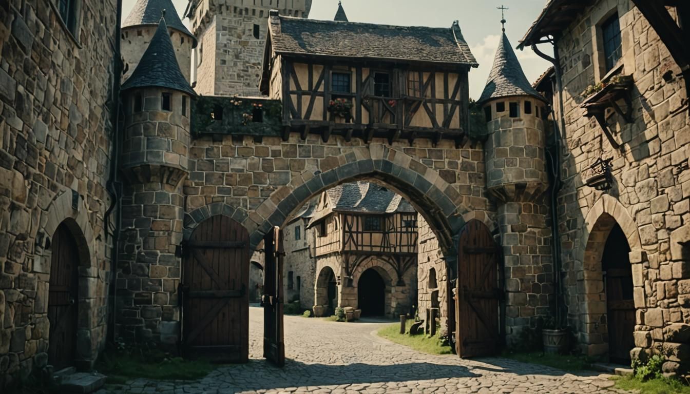Fortified Gate of a Medieval Town in Film Style