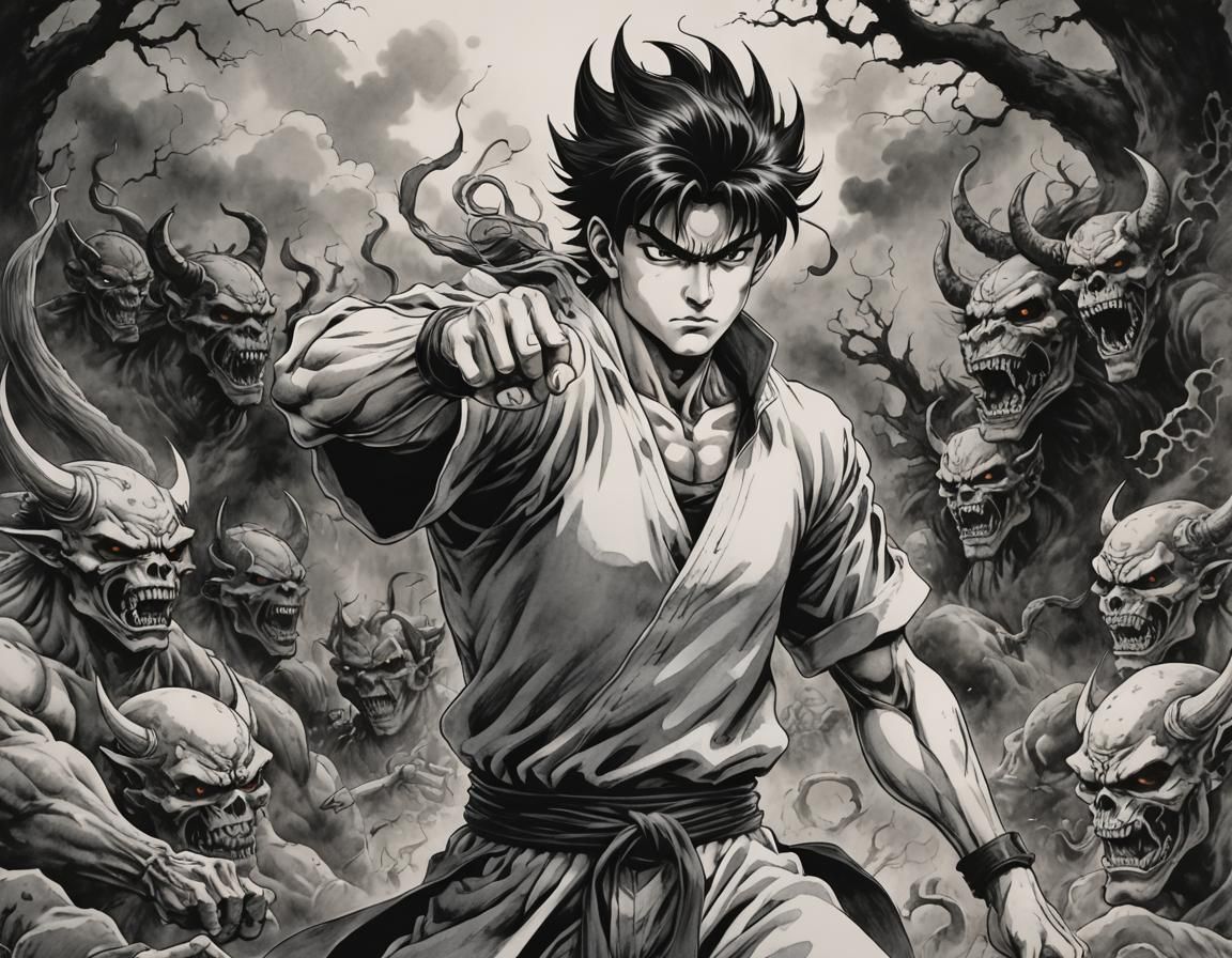 Yusuke Urameshi vs Oni in Misty Graveyard, Manga