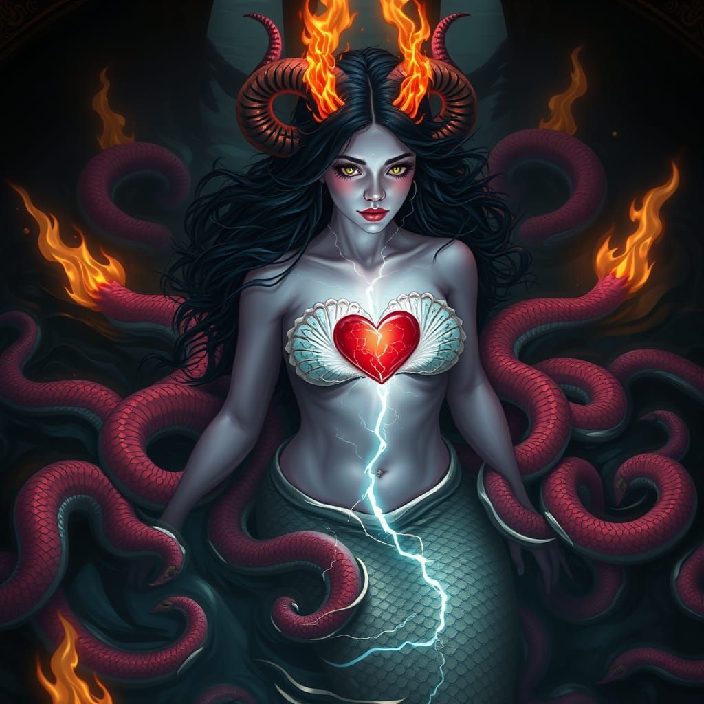 Mermaid with Horns in a Pool of Snakes