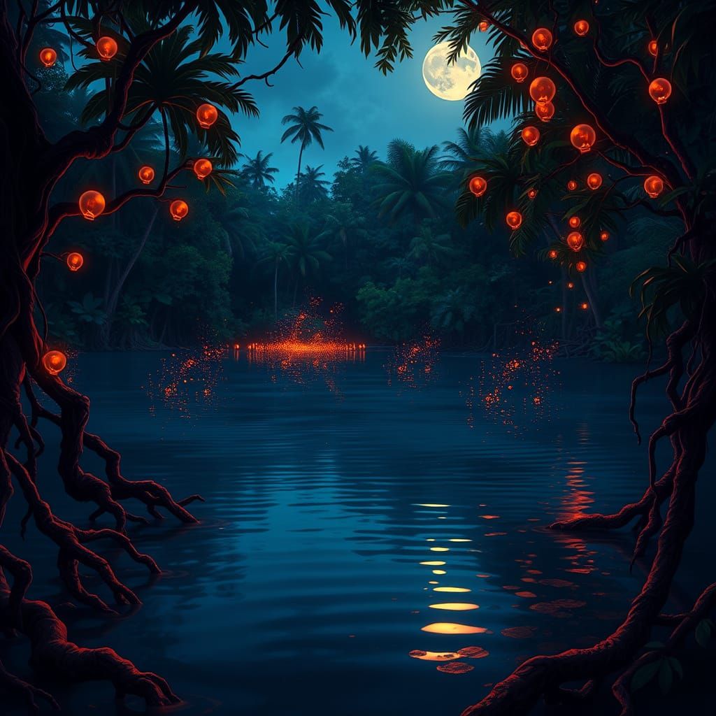 Surreal Jamaican Lagoon Erupts in Vibrant, Ethereal Flames
