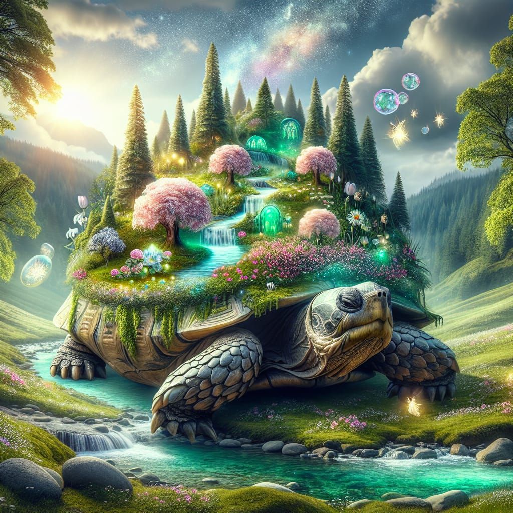 Turtle with Magical Landscape on its Back