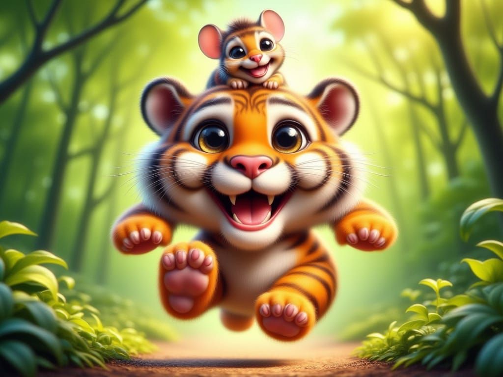 Joyful Tiger and Mouse Cartoon Adventure