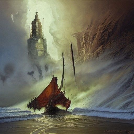 Surreal Nightmare Landscape in Oil Painting Style