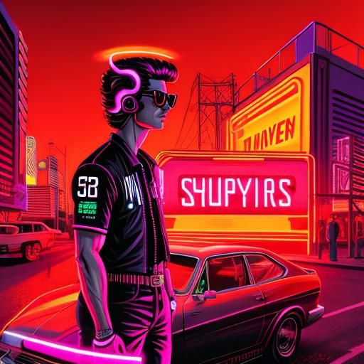 Vibrant Neon Retro Synthwave Scene