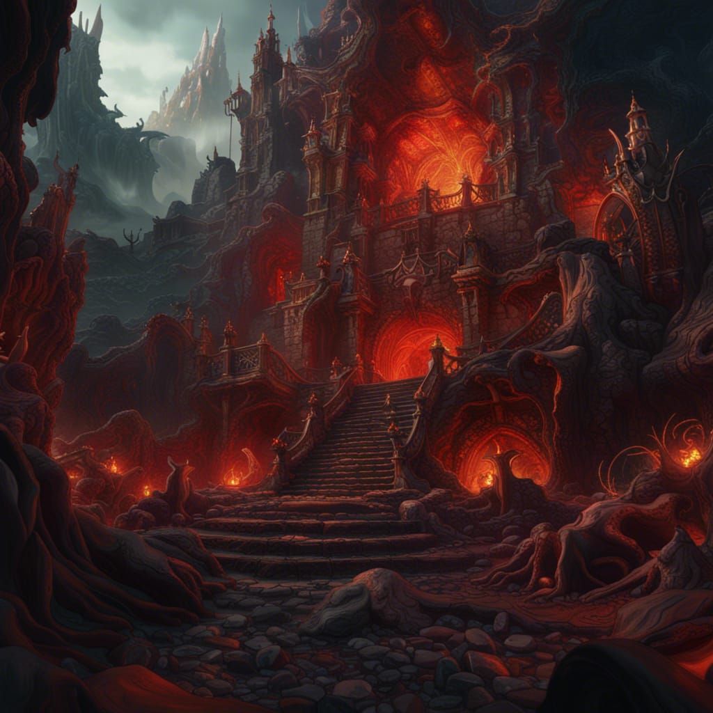 Detailed Matte Painting of Hell in Deep Color