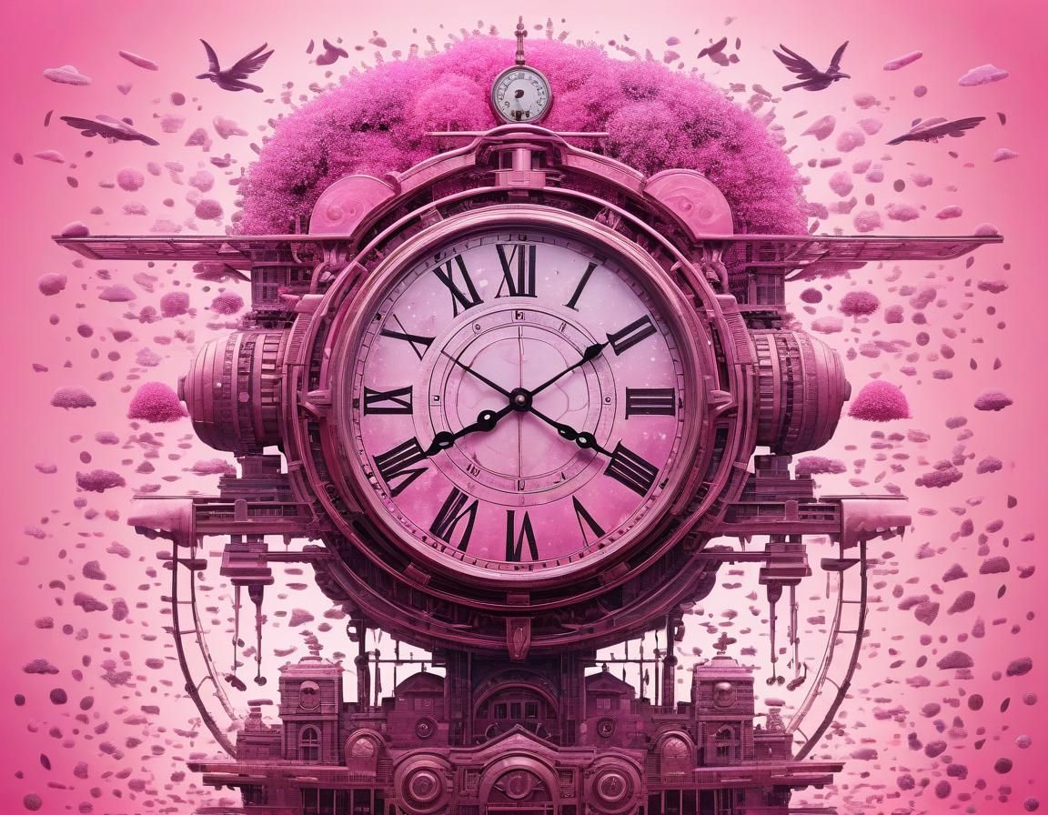 Ethereal Pink Clock in Dystopian Sci-Fi Style