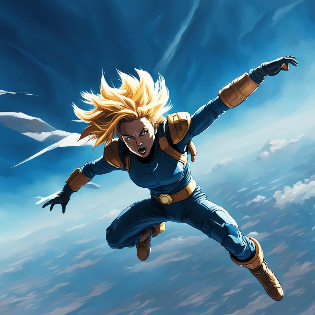 Epic Futurism: Super Saiyan Woman Flying