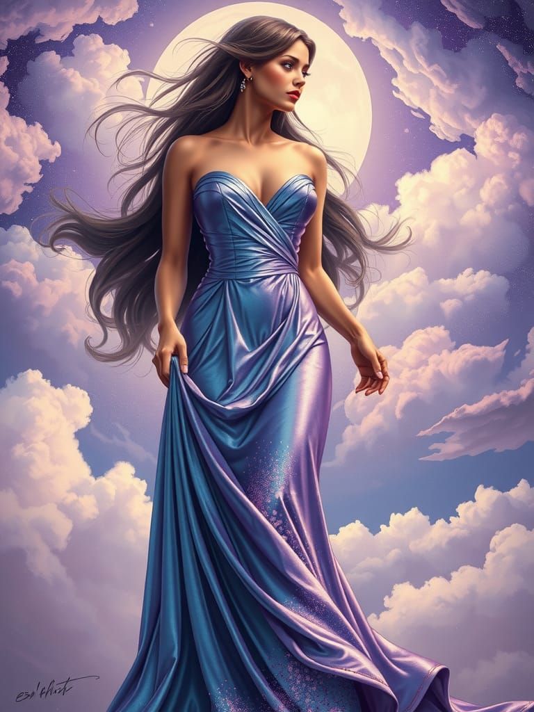 Iridescent Goddess in Kinetic Pointillism Style