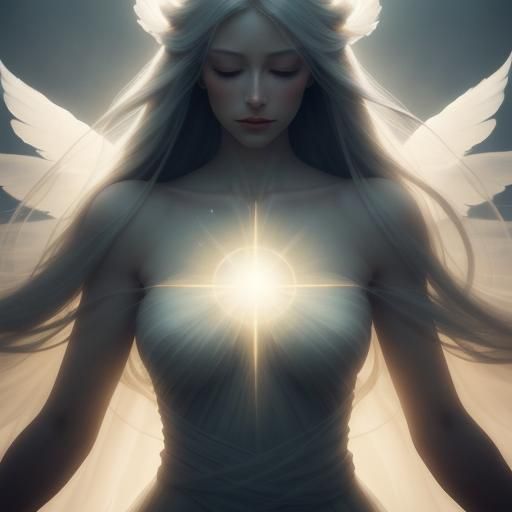 Ethereal Woman Ascending in Dreamy Light