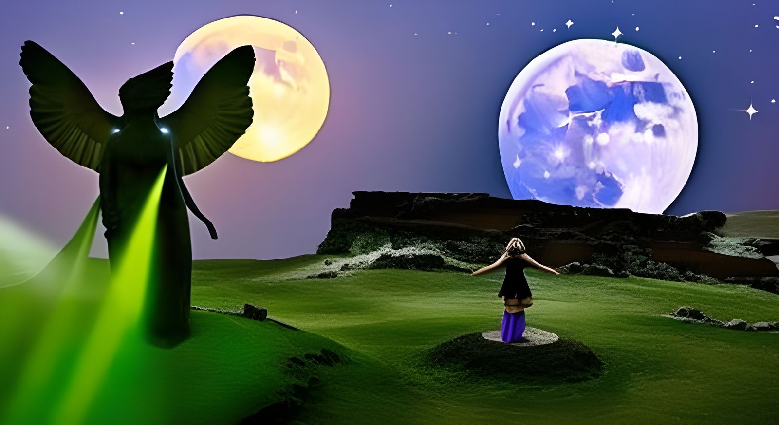 Magic Garden Scene with Magician and Sphinx