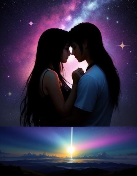 Lovers Reunited Across Time, Dreamy Digital Art