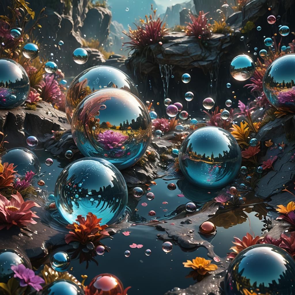 Bursting Water Bubble with Refracted Light