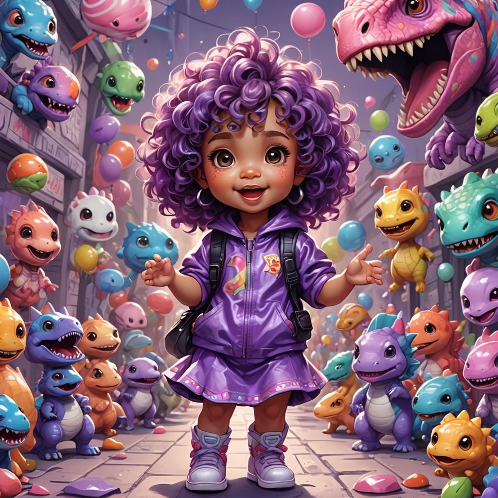 Chibi Puerto Rican Girl in Dinosaur Costume