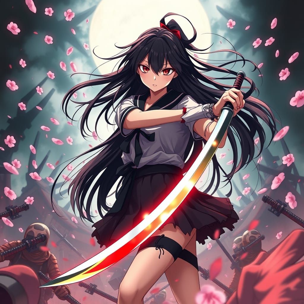 Anime Warrior Girl Unleashes Fury Amidst Cherry Blossom Chao...