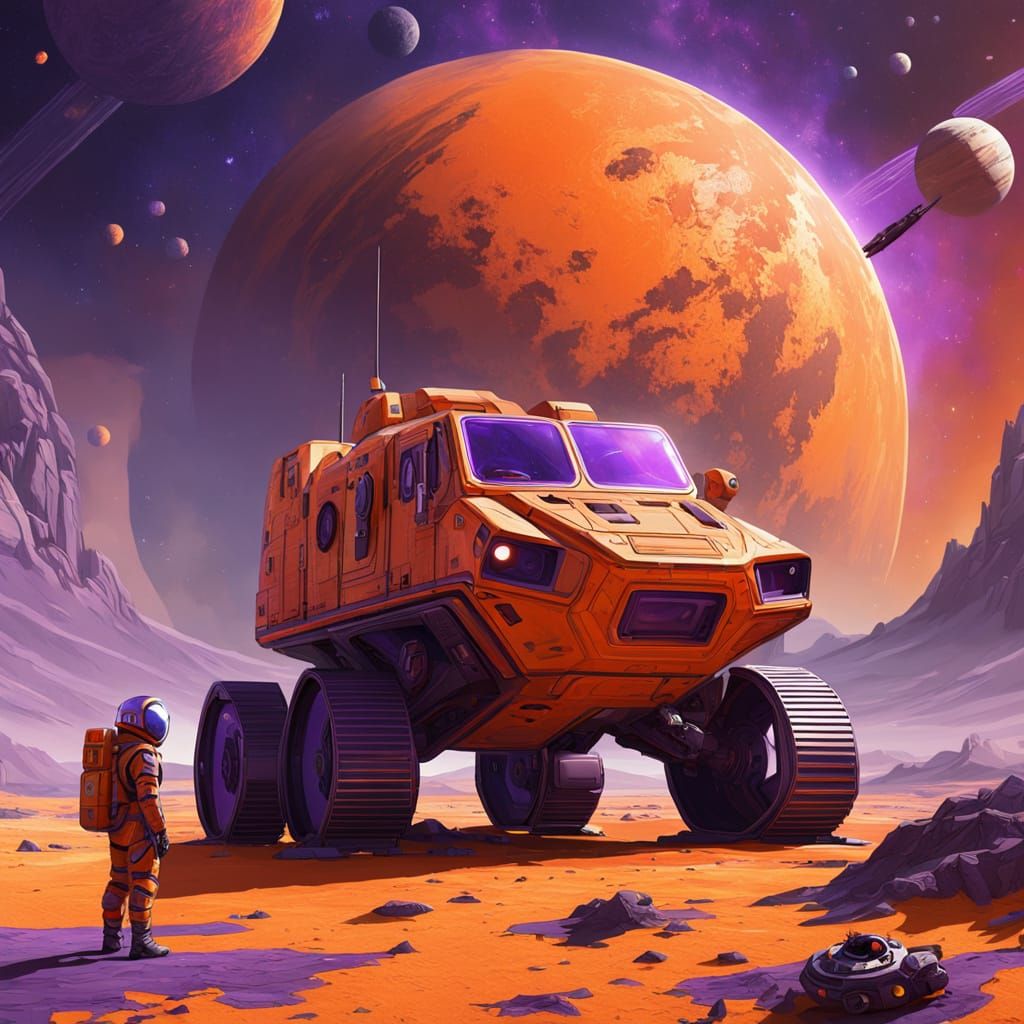 Spaceman with Sci-Fi Vehicle on Alien Planet