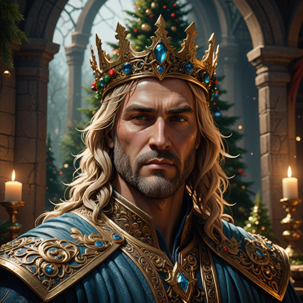 A big, close portrait of King Achilles of Phthia on the Christmas day.