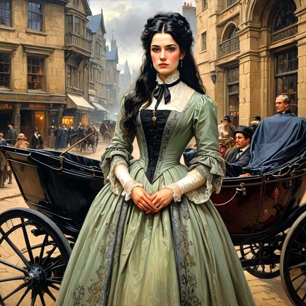 Mina Murray in Carriage: Oil Painting Portrait
