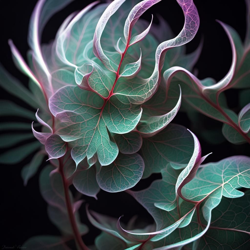 Psychedelic Fractal: Translucent Leaves in Geometric Design