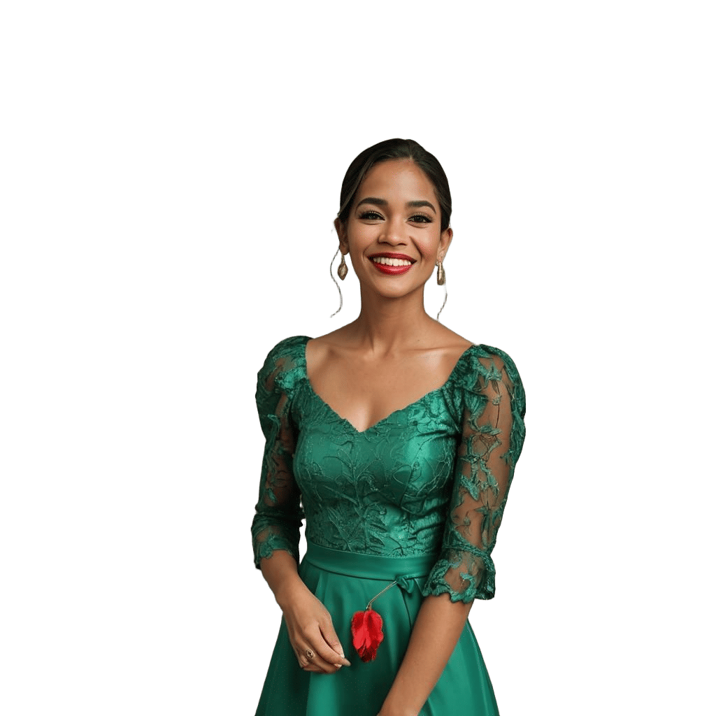 Radiant Puerto Rican Model in Emerald Dress, Old San Juan