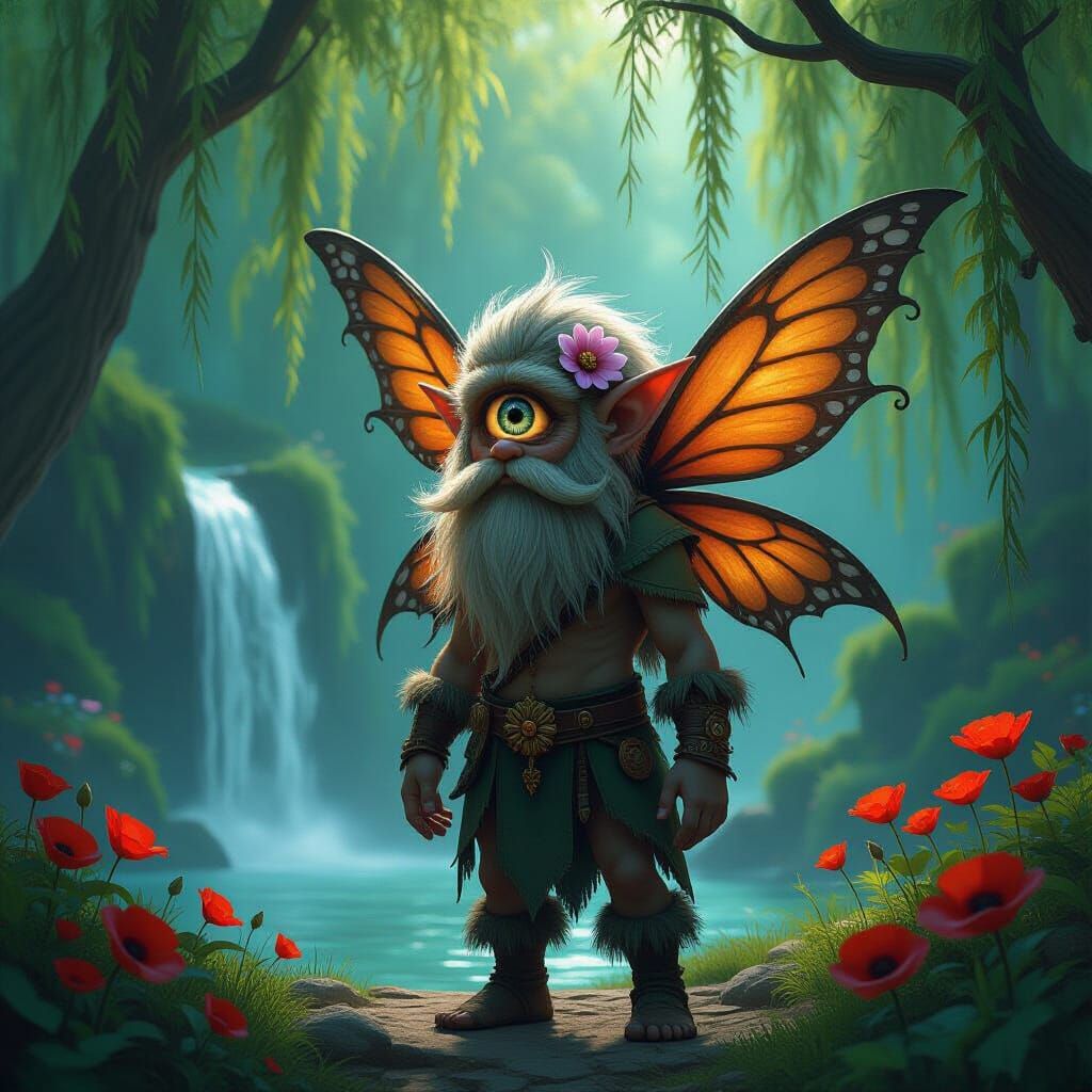 Woodland Cyclops With Shadow Wings In Enchanted Forest