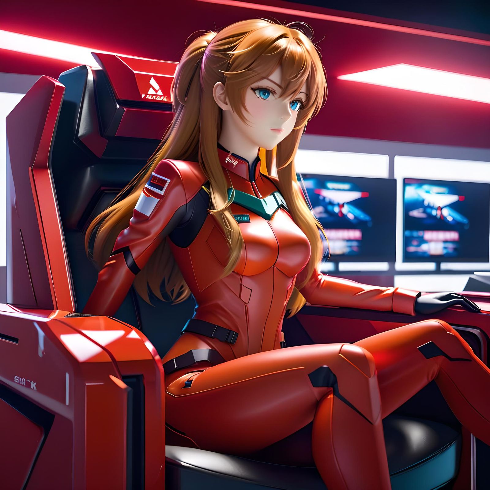Asuka Langley Soryu in Lounge Setting, 3D Anime Art
