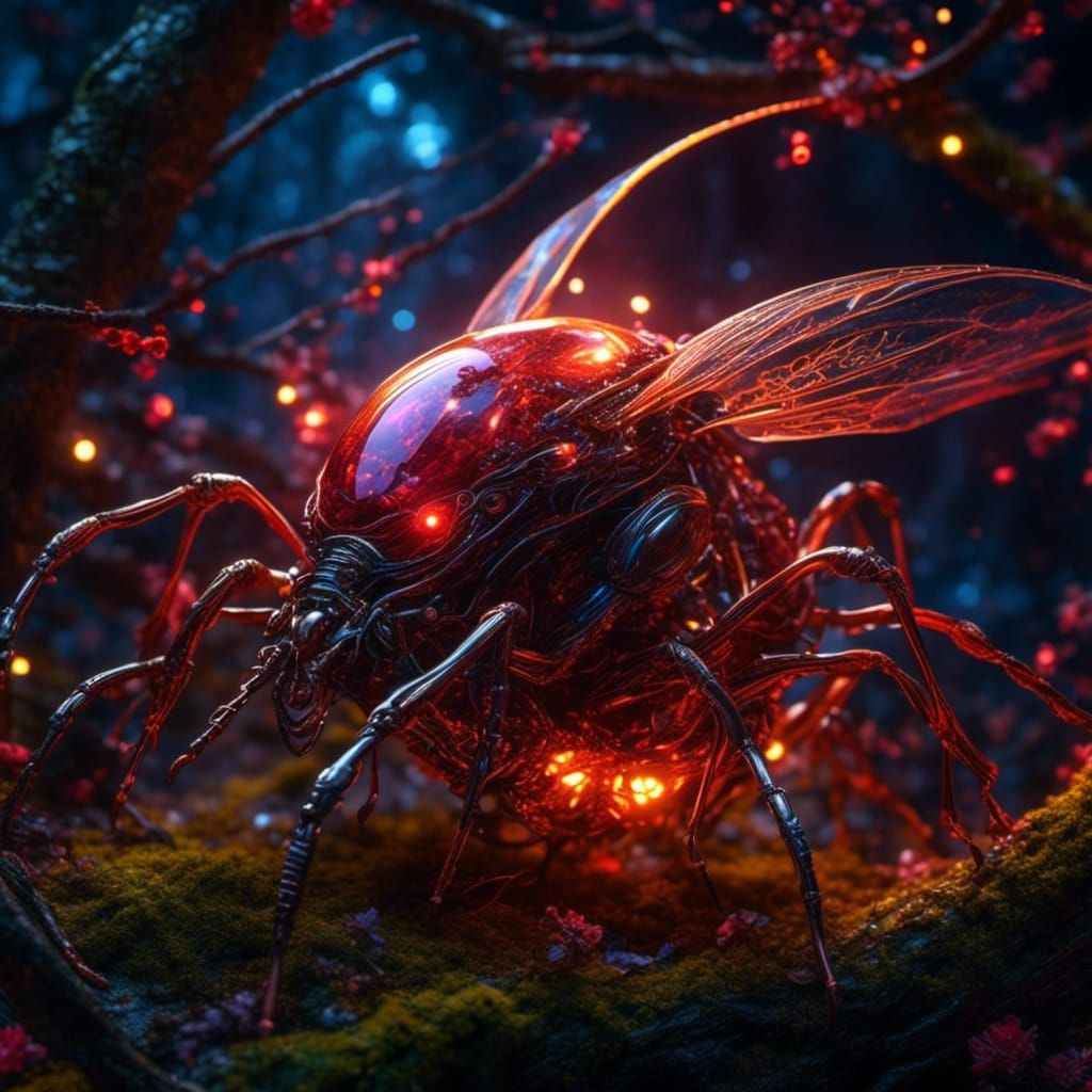 Disturbing Alien Insect in Glittery Fantasy Nest