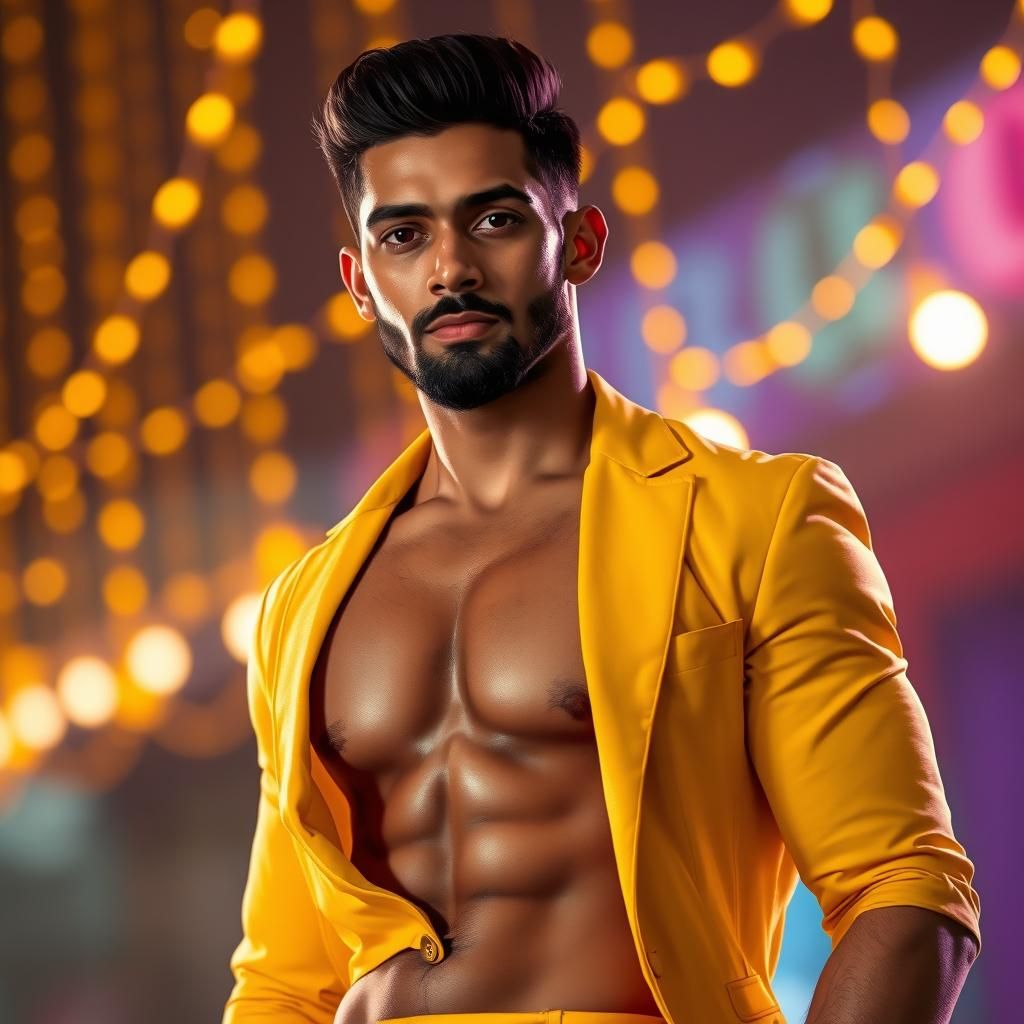 Indian Man in Yellow Dress: Hyperrealistic Splash Art