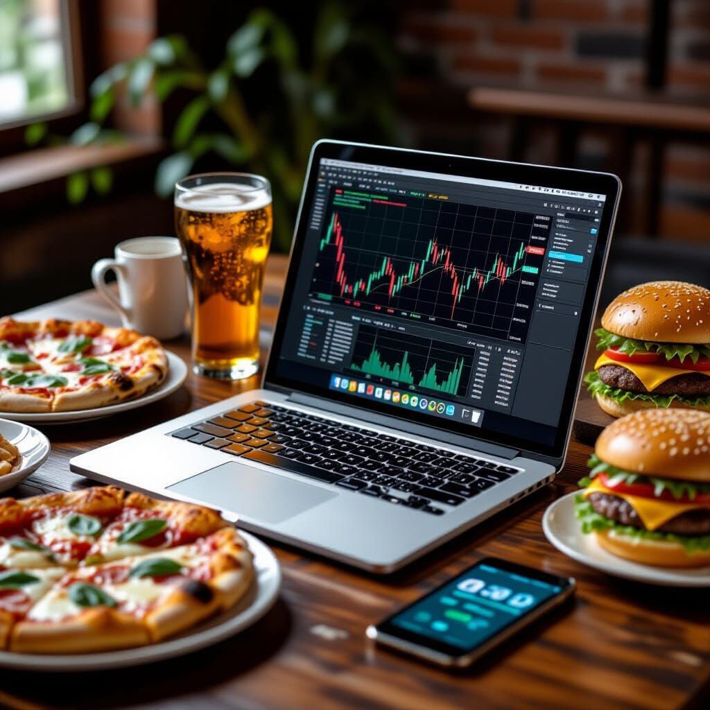 Trading Laptop with Fast Food Feast