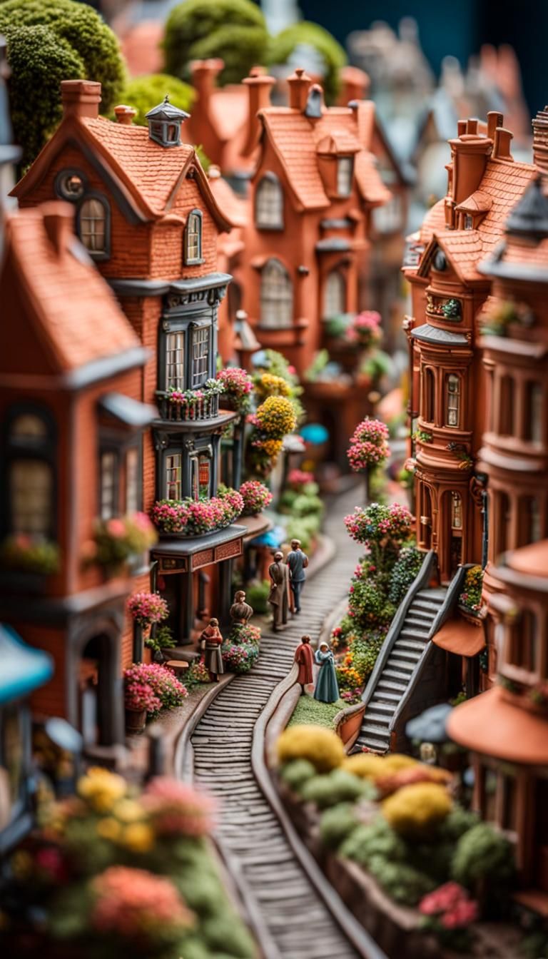 Detailed Clay Victorian City with Figurines