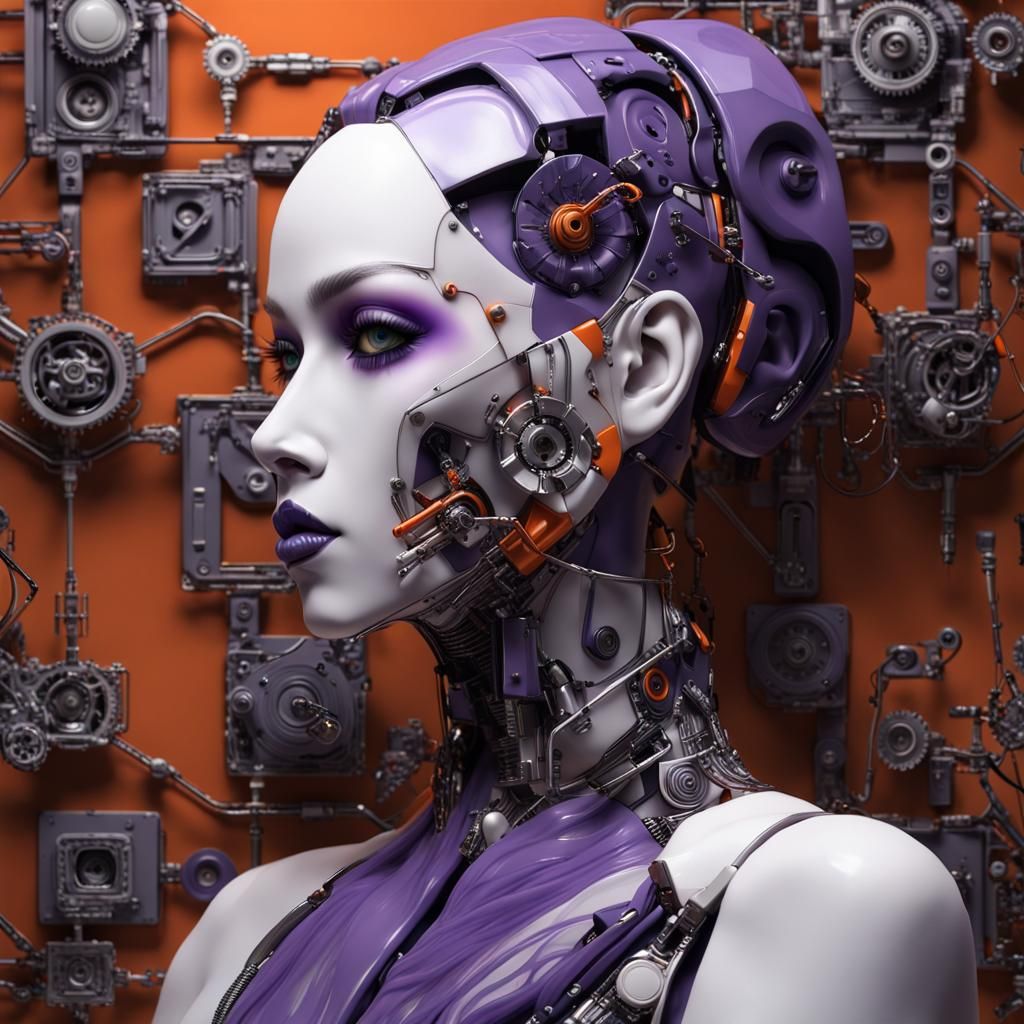 Cyberpunk Porcelain Woman's Face in 4K